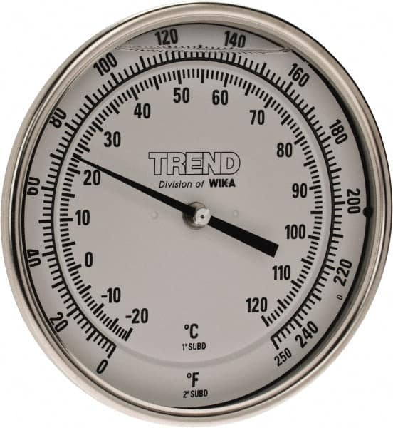 Wika - 2-1/2 Inch Long Stem, 5 Inch Dial Diameter, Stainless Steel, Back Connected Bi-Metal Thermometer - -20 to 120°C, 1% Accuracy - Americas Industrial Supply