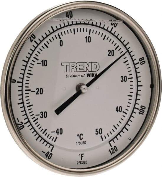 Wika - 4 Inch Long Stem, 5 Inch Dial Diameter, Stainless Steel, Back Connected Bi-Metal Thermometer - -40 to 50°C, 1% Accuracy - Americas Industrial Supply