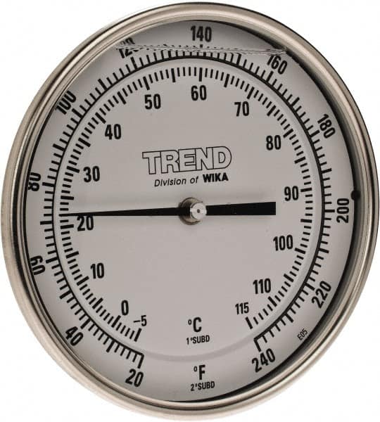 Wika - 4 Inch Long Stem, 5 Inch Dial Diameter, Stainless Steel, Back Connected Bi-Metal Thermometer - -5 to 115°C, 1% Accuracy - Americas Industrial Supply
