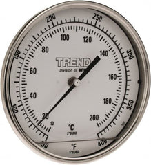 Wika - 4 Inch Long Stem, 5 Inch Dial Diameter, Stainless Steel, Back Connected Bi-Metal Thermometer - 10 to 200°C, 1% Accuracy - Americas Industrial Supply