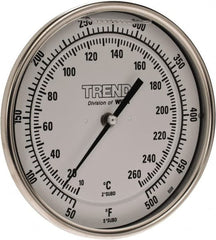 Wika - 4 Inch Long Stem, 5 Inch Dial Diameter, Stainless Steel, Back Connected Bi-Metal Thermometer - 10 to 260°C, 1% Accuracy - Americas Industrial Supply