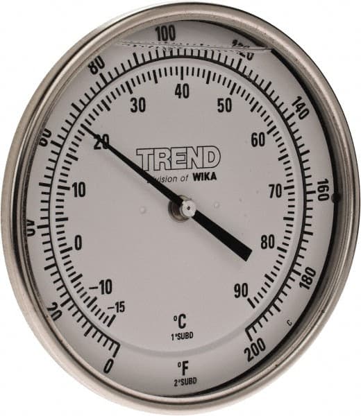 Wika - 6 Inch Long Stem, 5 Inch Dial Diameter, Stainless Steel, Back Connected Bi-Metal Thermometer - -15 to 90°C, 1% Accuracy - Americas Industrial Supply