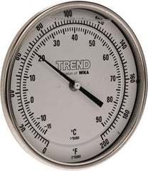 Wika - 6 Inch Long Stem, 5 Inch Dial Diameter, Stainless Steel, Back Connected Bi-Metal Thermometer - -15 to 90°C, 1% Accuracy - Americas Industrial Supply