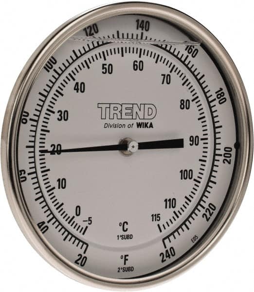 Wika - 6 Inch Long Stem, 5 Inch Dial Diameter, Stainless Steel, Back Connected Bi-Metal Thermometer - -5 to 115°C, 1% Accuracy - Americas Industrial Supply