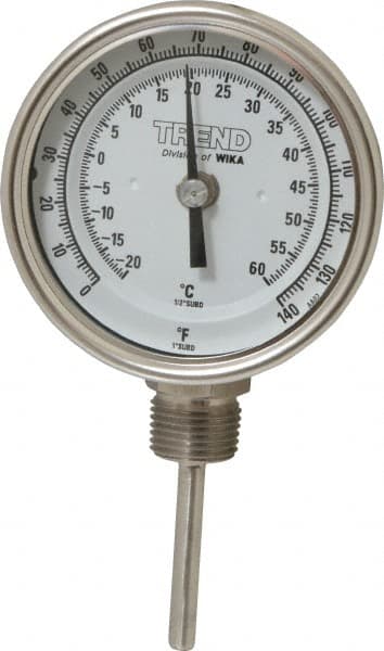 Wika - 2-1/2 Inch Long Stem, 3 Inch Dial Diameter, Stainless Steel, Bottom Connected Bi-Metal Thermometer - -20 to 60°C, 1% Accuracy - Americas Industrial Supply