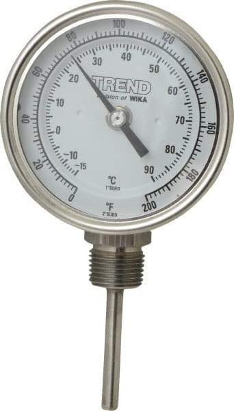 Wika - 2-1/2 Inch Long Stem, 3 Inch Dial Diameter, Stainless Steel, Bottom Connected Bi-Metal Thermometer - -15 to 90°C, 1% Accuracy - Americas Industrial Supply