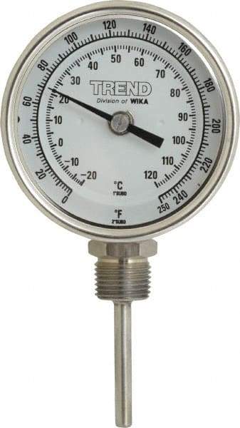 Wika - 2-1/2 Inch Long Stem, 3 Inch Dial Diameter, Stainless Steel, Bottom Connected Bi-Metal Thermometer - -20 to 120°C, 1% Accuracy - Americas Industrial Supply
