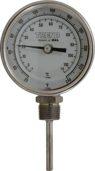 Wika - 2-1/2 Inch Long Stem, 3 Inch Dial Diameter, Stainless Steel, Bottom Connected Bi-Metal Thermometer - -5 to 115°C, 1% Accuracy - Americas Industrial Supply