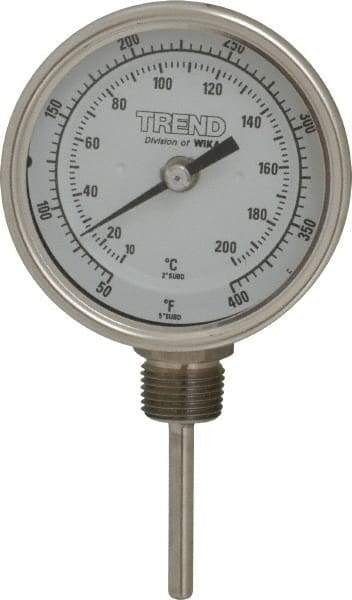 Wika - 2-1/2 Inch Long Stem, 3 Inch Dial Diameter, Stainless Steel, Bottom Connected Bi-Metal Thermometer - 10 to 200°C, 1% Accuracy - Americas Industrial Supply