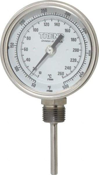 Wika - 2-1/2 Inch Long Stem, 3 Inch Dial Diameter, Stainless Steel, Bottom Connected Bi-Metal Thermometer - 10 to 260°C, 1% Accuracy - Americas Industrial Supply