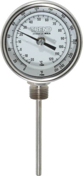 Wika - 4 Inch Long Stem, 3 Inch Dial Diameter, Stainless Steel, Bottom Connected Bi-Metal Thermometer - -20 to 120°C, 1% Accuracy - Americas Industrial Supply