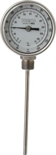 Wika - 6 Inch Long Stem, 3 Inch Dial Diameter, Stainless Steel, Bottom Connected Bi-Metal Thermometer - -5 to 115°C, 1% Accuracy - Americas Industrial Supply