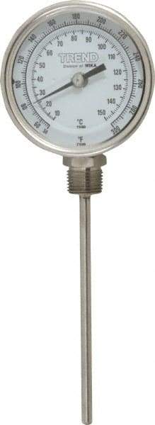 Wika - 6 Inch Long Stem, 3 Inch Dial Diameter, Stainless Steel, Bottom Connected Bi-Metal Thermometer - 10 to 150°C, 1% Accuracy - Americas Industrial Supply