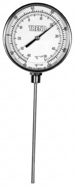 Wika - 4 Inch Long Stem, 5 Inch Dial Diameter, Stainless Steel, Bottom Connected Bi-Metal Thermometer - -5 to 50°C, 1% Accuracy - Americas Industrial Supply