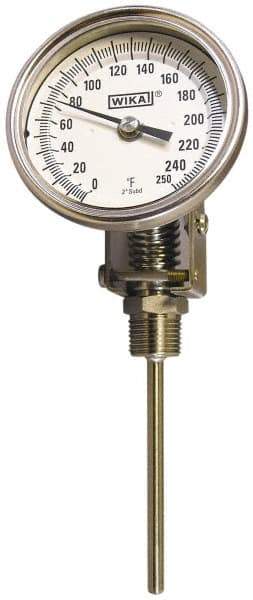 Wika - 15 Inch Long Stem, Stainless Steel, Adjustable Angle Bi-Metal Thermometer - -40 to 50°C, 1% Accuracy - Americas Industrial Supply
