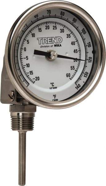 Wika - 2-1/2 Inch Long Stem, 3 Inch Dial Diameter, Stainless Steel, Adjustable Angle Bi-Metal Thermometer - -20 to 60°C, 1% Accuracy - Americas Industrial Supply