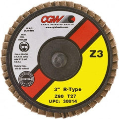 Camel Grinding Wheels - 36 Grit, 3" Disc Diam, Type 27 Zirconia Alumina Flap Disc - 24,000 Max RPM, Poly Cotton Backing, Quick Change Type R Attaching System, Coated - Americas Industrial Supply