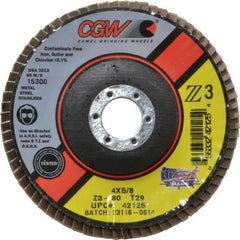 Camel Grinding Wheels - 80 Grit, 4" Disc Diam, 5/8" Center Hole, Type 29 Zirconia Alumina Flap Disc - 15,300 Max RPM, Poly Cotton Backing, Arbor Attaching System, Coated - Americas Industrial Supply
