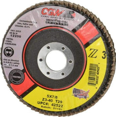 Camel Grinding Wheels - 40 Grit, 5" Disc Diam, 7/8" Center Hole, Type 29 Zirconia Alumina Flap Disc - 12,200 Max RPM, Poly Cotton Backing, Arbor Attaching System, Coated - Americas Industrial Supply