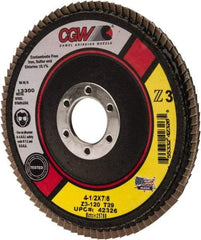 Camel Grinding Wheels - 120 Grit, 4-1/2" Disc Diam, 7/8" Center Hole, Type 29 Zirconia Alumina Flap Disc - 13,300 Max RPM, Poly Cotton Backing, Arbor Attaching System, Coated - Americas Industrial Supply