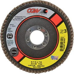 Camel Grinding Wheels - 40 Grit, 4-1/2" Disc Diam, 7/8" Center Hole, Type 29 Zirconia Alumina Flap Disc - 13,300 Max RPM, Poly Cotton Backing, Arbor Attaching System, Coated - Americas Industrial Supply