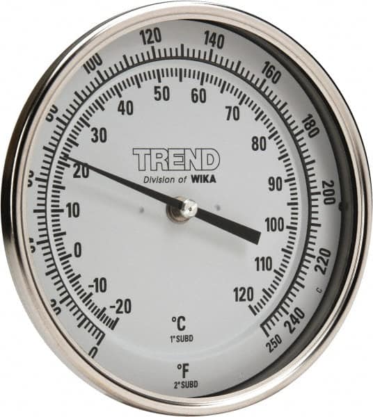 Wika - 2-1/2 Inch Long Stem, 5 Inch Dial Diameter, Stainless Steel, Adjustable Angle Bi-Metal Thermometer - -20 to 120°C, 1% Accuracy - Americas Industrial Supply