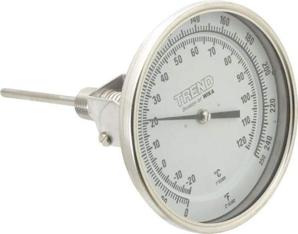Wika - 4 Inch Long Stem, 5 Inch Dial Diameter, Stainless Steel, Adjustable Angle Bi-Metal Thermometer - -20 to 120°C, 1% Accuracy - Americas Industrial Supply