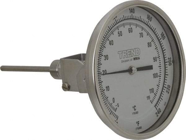 Wika - 4 Inch Long Stem, 5 Inch Dial Diameter, Stainless Steel, Adjustable Angle Bi-Metal Thermometer - -5 to 115°C, 1% Accuracy - Americas Industrial Supply