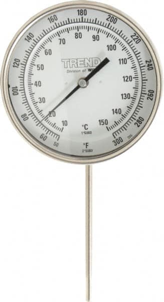 Wika - 6 Inch Long Stem, 5 Inch Dial Diameter, Stainless Steel, Adjustable Angle Bi-Metal Thermometer - 10 to 150°C, 1% Accuracy - Americas Industrial Supply