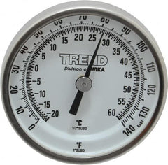 Wika - 2-1/2 Inch Long Stem, 2 Inch Dial Diameter, Stainless Steel, Back Connected Bi-Metal Thermometer - -20 to 60°C, 1% Accuracy - Americas Industrial Supply