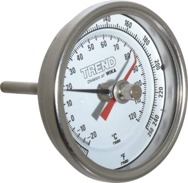 Wika - 2-1/2 Inch Long Stem, 3 Inch Dial Diameter, Stainless Steel, Back Connected Bi-Metal Thermometer - -20 to 120°C, 1% Accuracy - Americas Industrial Supply