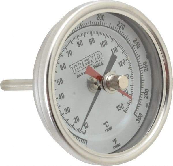 Wika - 2-1/2 Inch Long Stem, 3 Inch Dial Diameter, Stainless Steel, Back Connected Bi-Metal Thermometer - 10 to 150°C, 1% Accuracy - Americas Industrial Supply