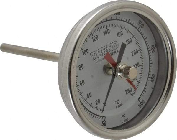 Wika - 4 Inch Long Stem, 3 Inch Dial Diameter, Stainless Steel, Back Connected Bi-Metal Thermometer - 10 to 260°C, 1% Accuracy - Americas Industrial Supply