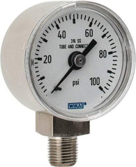 Wika - 1-1/2" Dial, 1/8 Thread, 0-100 Scale Range, Pressure Gauge - Lower Connection Mount, Accurate to 2.5% of Scale - Americas Industrial Supply