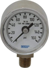 Wika - 1-1/2" Dial, 1/8 Thread, 0-160 Scale Range, Pressure Gauge - Lower Connection Mount, Accurate to 2.5% of Scale - Americas Industrial Supply