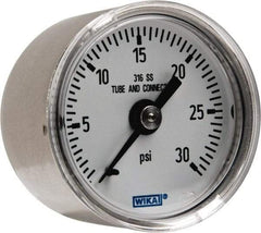 Wika - 1-1/2" Dial, 1/8 Thread, 0-30 Scale Range, Pressure Gauge - Center Back Connection Mount, Accurate to 2.5% of Scale - Americas Industrial Supply
