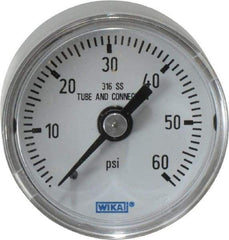 Wika - 1-1/2" Dial, 1/8 Thread, 0-60 Scale Range, Pressure Gauge - Center Back Connection Mount, Accurate to 2.5% of Scale - Americas Industrial Supply