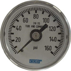 Wika - 1-1/2" Dial, 1/8 Thread, 0-160 Scale Range, Pressure Gauge - Center Back Connection Mount, Accurate to 2.5% of Scale - Americas Industrial Supply