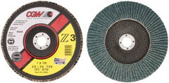 Camel Grinding Wheels - 24 Grit, 7" Disc Diam, 7/8" Center Hole, Type 29 Zirconia Alumina Flap Disc - 8,600 Max RPM, Poly Cotton Backing, Arbor Attaching System, Coated - Americas Industrial Supply