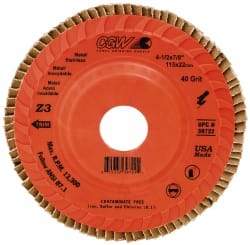 Camel Grinding Wheels - 40 Grit, 5" Disc Diam, 7/8" Center Hole, Type 27 Ceramic Flap Disc - 12,200 Max RPM, Polyester Backing, Arbor Attaching System, Coated - Americas Industrial Supply