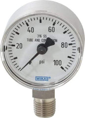 Wika - 2" Dial, 1/4 Thread, 0-100 Scale Range, Pressure Gauge - Lower Connection Mount, Accurate to 2.5% of Scale - Americas Industrial Supply
