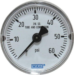 Wika - 2" Dial, 1/4 Thread, 0-60 Scale Range, Pressure Gauge - Center Back Connection Mount, Accurate to 2.5% of Scale - Americas Industrial Supply