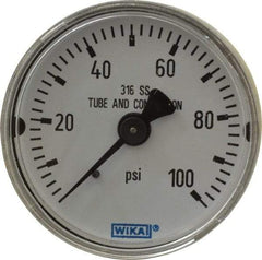 Wika - 2" Dial, 1/4 Thread, 0-100 Scale Range, Pressure Gauge - Center Back Connection Mount, Accurate to 2.5% of Scale - Americas Industrial Supply