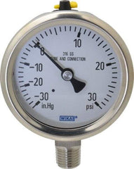 Wika - 2-1/2" Dial, 1/4 Thread, 30-0-30 Scale Range, Pressure Gauge - Lower Connection Mount, Accurate to 1.5% of Scale - Americas Industrial Supply
