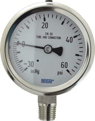 Wika - 2-1/2" Dial, 1/4 Thread, 30-0-60 Scale Range, Pressure Gauge - Lower Connection Mount, Accurate to 1.5% of Scale - Americas Industrial Supply