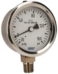 Wika - 2-1/2" Dial, 1/4 Thread, 30-0-160 Scale Range, Pressure Gauge - Lower Connection Mount, Accurate to 1.5% of Scale - Americas Industrial Supply