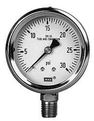 Wika - 4" Dial, 1/2 Thread, 30-0 Scale Range, Pressure Gauge - Lower Back Connection Mount, Accurate to 1% of Scale - Americas Industrial Supply