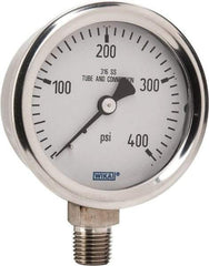 Wika - 2-1/2" Dial, 1/4 Thread, 0-400 Scale Range, Pressure Gauge - Lower Connection Mount, Accurate to 1.5% of Scale - Americas Industrial Supply
