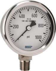 Wika - 2-1/2" Dial, 1/4 Thread, 0-1,000 Scale Range, Pressure Gauge - Lower Connection Mount, Accurate to 1.5% of Scale - Americas Industrial Supply