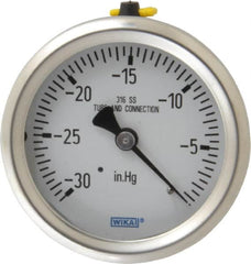 Wika - 2-1/2" Dial, 1/4 Thread, 30-0 Scale Range, Pressure Gauge - Center Back Connection Mount, Accurate to 1.5% of Scale - Americas Industrial Supply